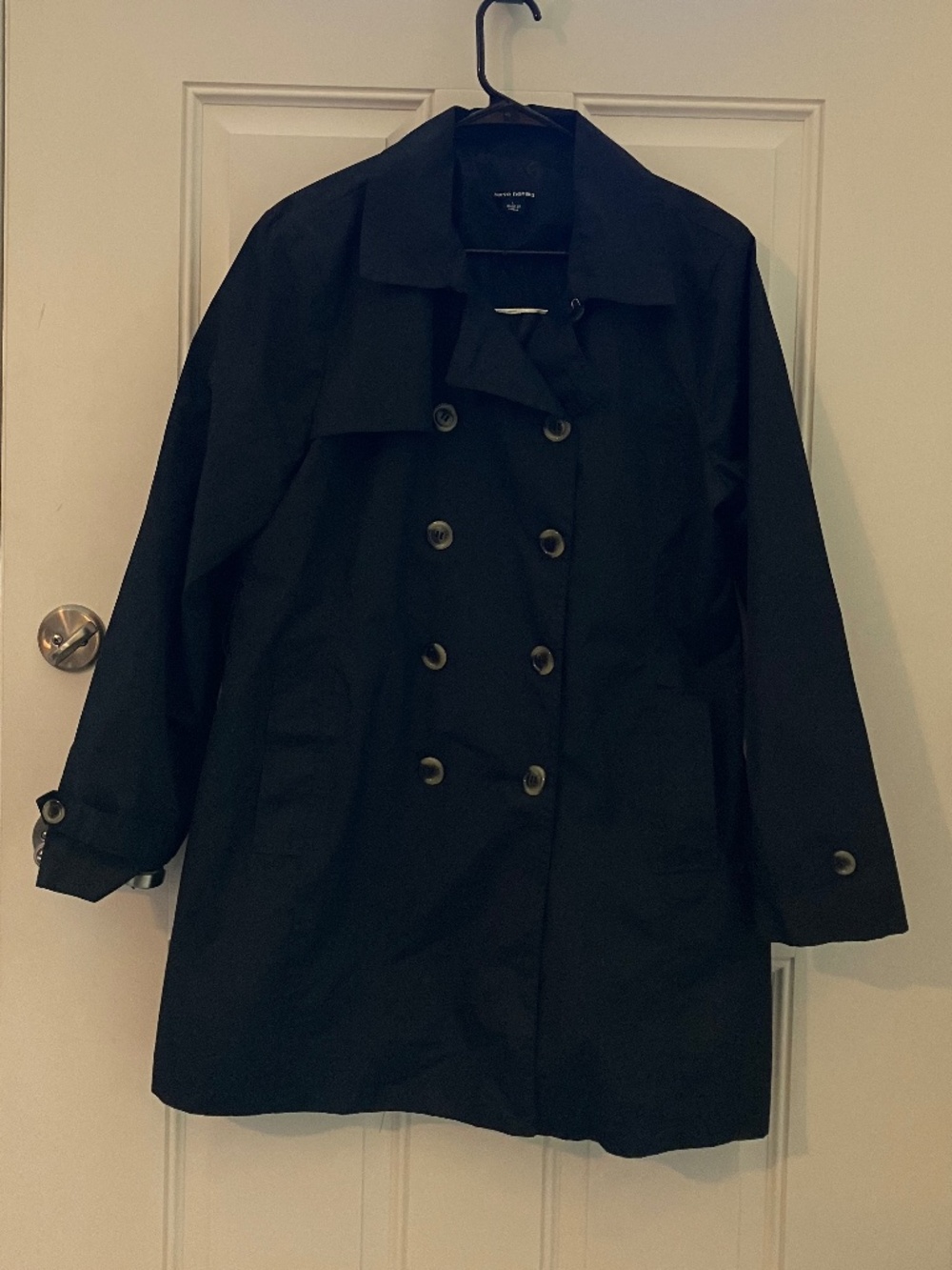 Harvé Benard black double button trench rain coat size L